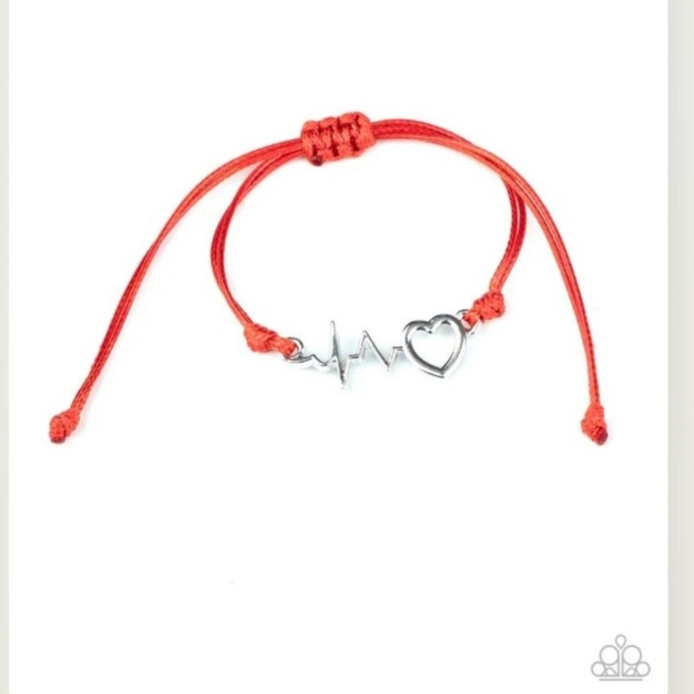 Paparazzi Red Bracelet with Heartbeat Charm Cardiac Couture Cord Silver Hearts